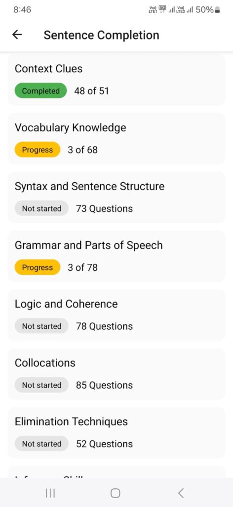 Sentence Completion Topics - SSC Prep Testbook - KalviApp